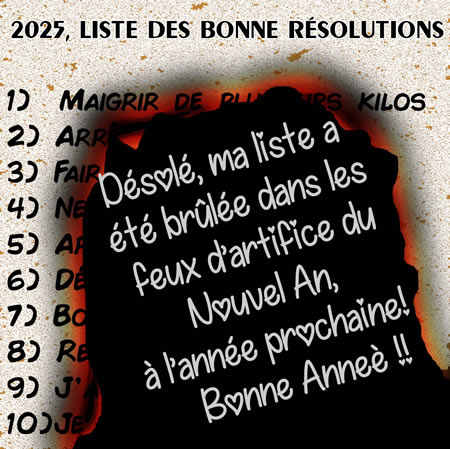 Liste de bonnes résolutions 2025 brûlée
