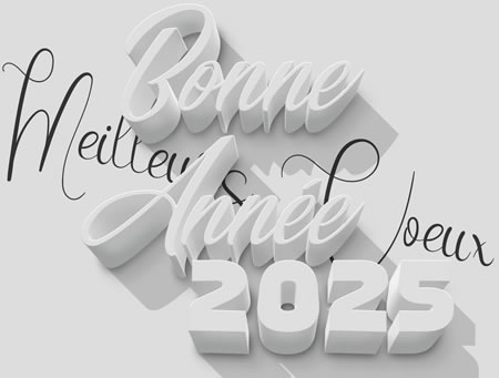 Image Bonne Année 2025 en 3D, couleur blanche