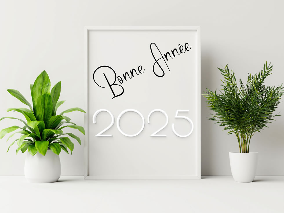 bonne année 2025 avec les plantes vertes