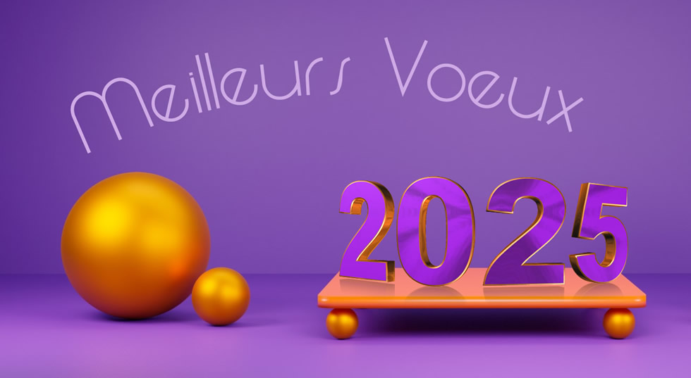 Meilleurs voeux 2025 violet sur le podium orange