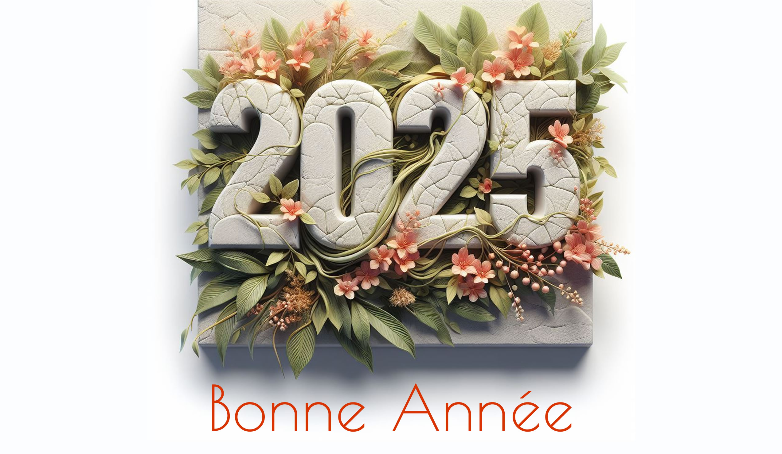 Image Bonne année avec 2025 faite de chiffres en pierre