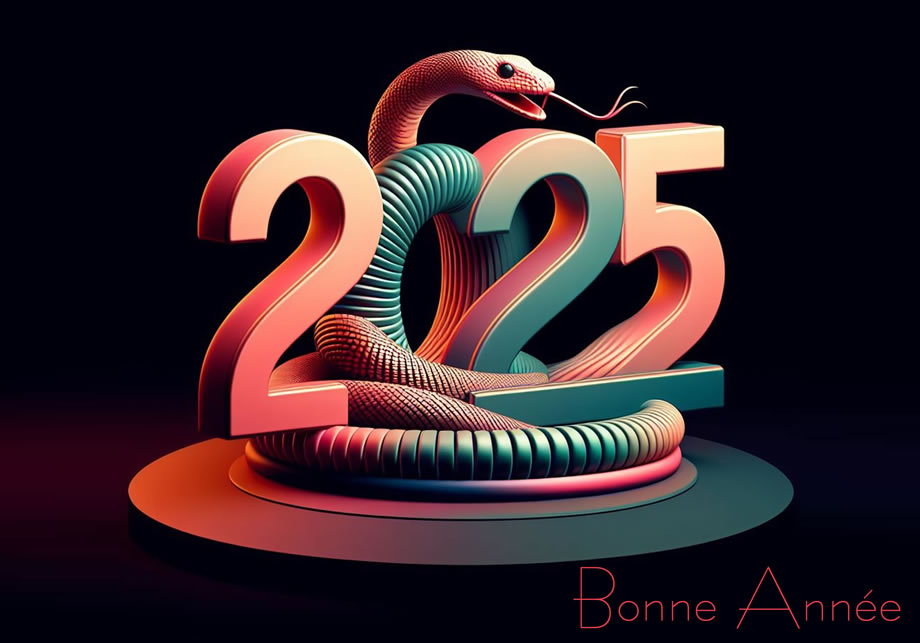 Serpent aux yeux lumineux et à la bouche enflammée Image avec 2025 en 3D