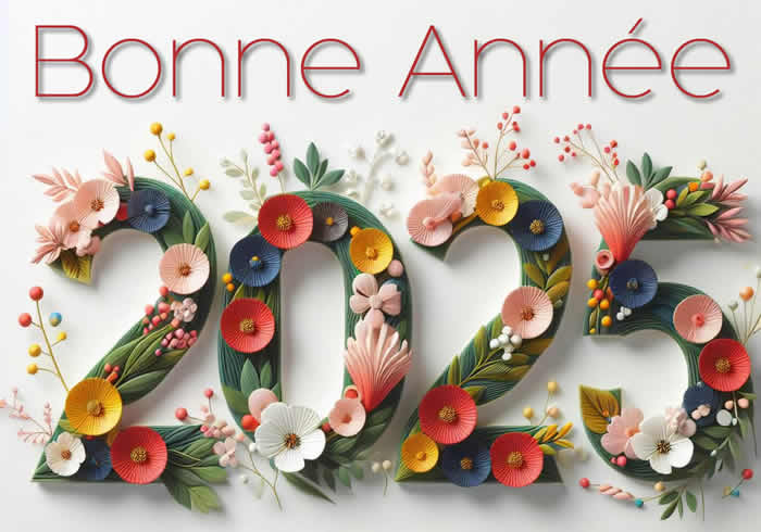 Image de voeux 2025 réalisée avec des motifs floraux colorés