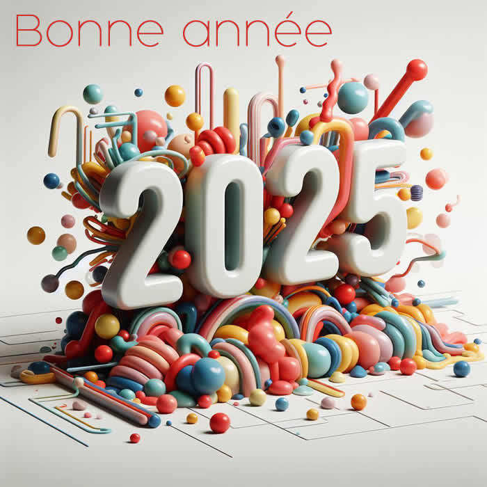 Belle image IA, avec 2025 et éléments abstraits colorés